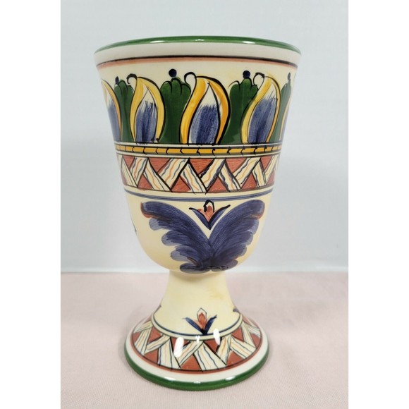DERUTA COLORFUL HAND PAINTED COLLECTION FOOTED GOBLET 6 3/4" HIGH TABLETOP - Picture 3 of 6